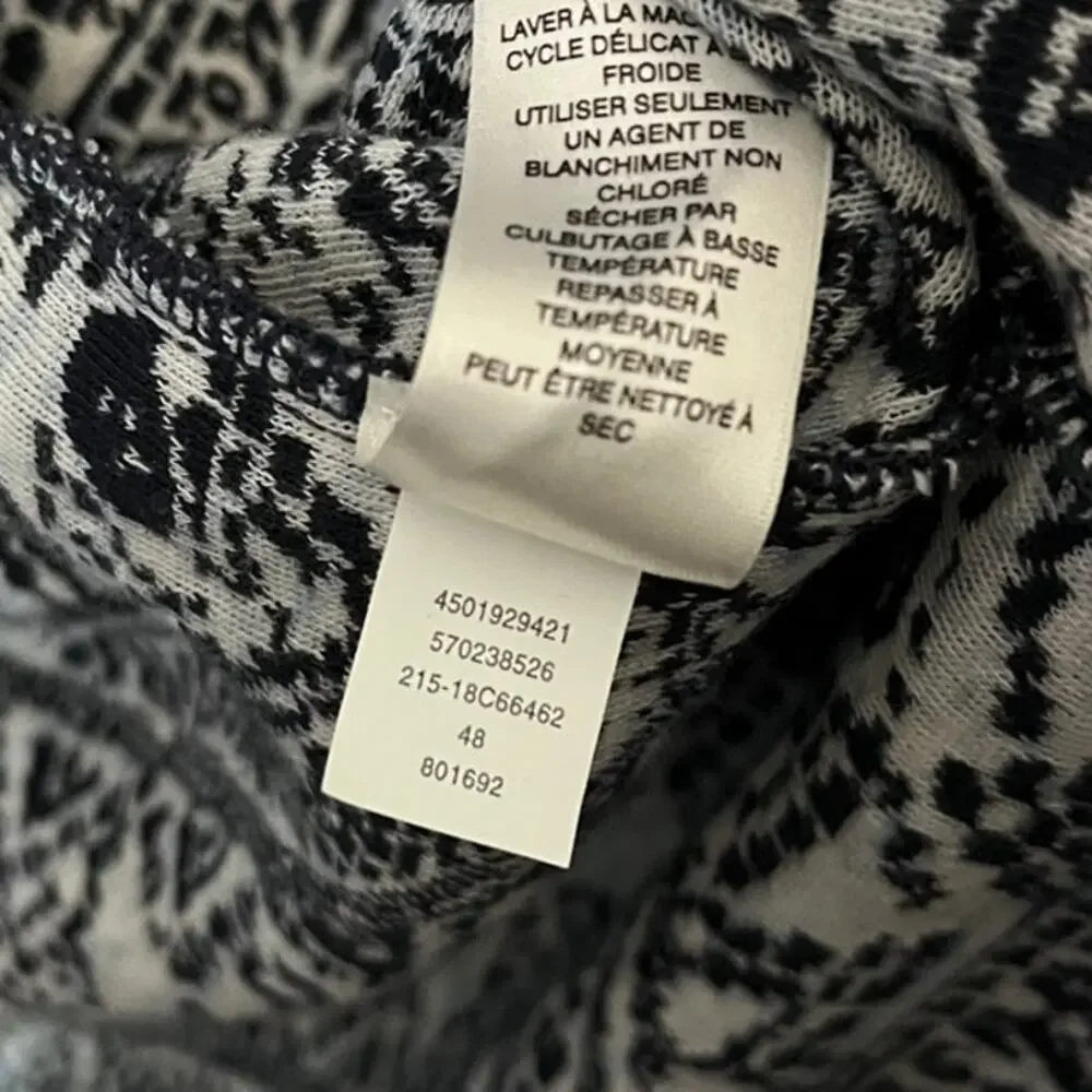 Chico’s Navy Blue White Print Cotton Open Front Cardigan 3/4 sleeve Size 2 M/L
